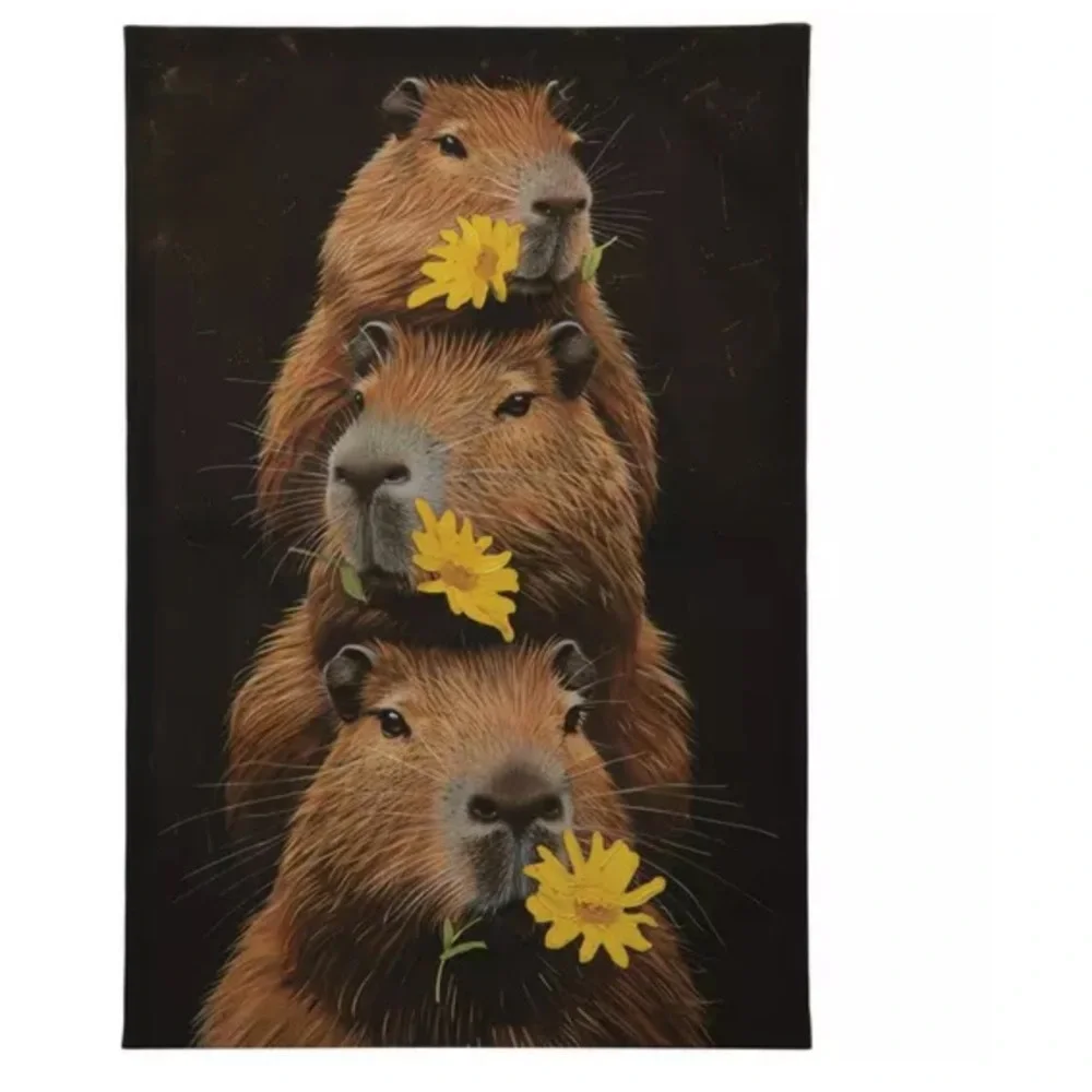 Capybara Art Print with Yellow Flowers